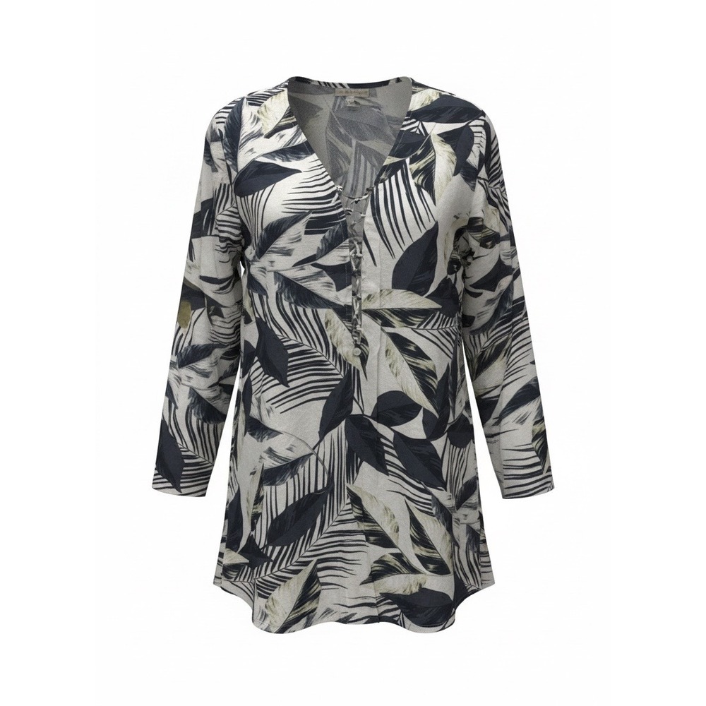 La Blanca Resortwear Palm Print Lace Up Tunic Top Blue XS LA9FM55 NEW